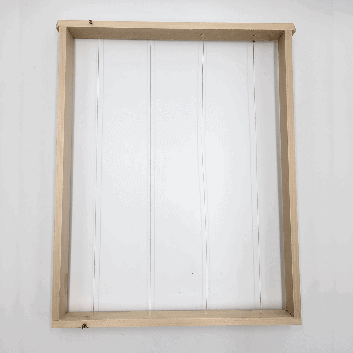 Der Brutrahmen ist ein quadratischer Holzrahmen mit vier gleichmäßig angeordneten vertikalen Saiten.